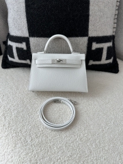 Kelly Mini II Second Generation in Pure White Epsom Leather with Silver Hardware