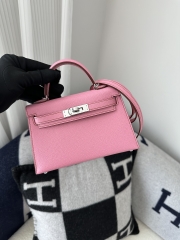 Kelly Mini II Epsom Textured Calfskin Leather 5P Pink Sakura Pink Silver Hardware