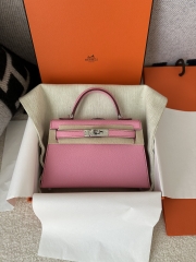 Kelly Mini II Epsom Textured Calfskin Leather 5P Pink Sakura Pink Silver Hardware