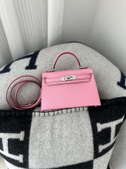 Kelly Mini II Epsom Textured Calfskin Leather 5P Pink Sakura Pink Silver Hardware