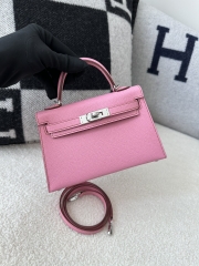 Kelly Mini II Epsom Textured Calfskin Leather 5P Pink Sakura Pink Silver Hardware