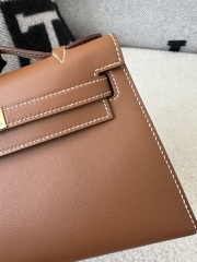 Kelly Pochette 22cm Swift  Calfskin Leather CC37 Gold Brown Gold Hardware