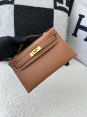 Kelly Pochette 22cm Swift  Calfskin Leather CC37 Gold Brown Gold Hardware