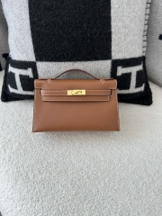 Kelly Pochette 22cm Swift  Calfskin Leather CC37 Gold Brown Gold Hardware