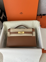 Kelly Pochette 22cm Swift  Calfskin Leather CC37 Gold Brown Gold Hardware