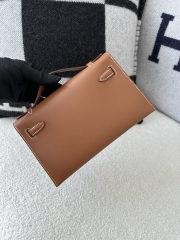 Kelly Pochette 22cm Swift  Calfskin Leather CC37 Gold Brown Gold Hardware