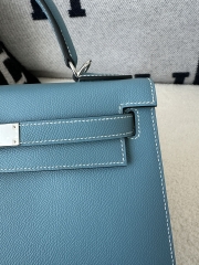 Kelly 28cm Epsom Textured Calfskin Leather D2 New Blue Jean Denim Blue Silver Hardware