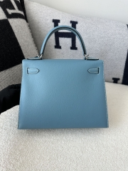 Kelly 28cm Epsom Textured Calfskin Leather D2 New Blue Jean Denim Blue Silver Hardware