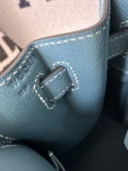 Kelly 28cm Epsom Textured Calfskin Leather D2 New Blue Jean Denim Blue Silver Hardware