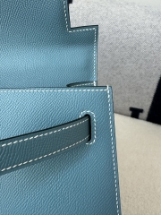 Kelly 28cm Epsom Textured Calfskin Leather D2 New Blue Jean Denim Blue Silver Hardware