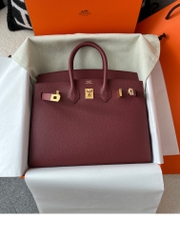 Birkin 25cm Epsom Textured Calfskin Leather CC55 Rouge H Hermès Red Gold Hardware