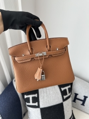 Birkin 25cm Togo Calfskin Leather CK37 Gold Brown Silver Hardware