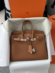 Birkin 25cm Togo Calfskin Leather CK37 Gold Brown Silver Hardware
