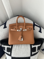 Birkin 25cm Togo Calfskin Leather CK37 Gold Brown Silver Hardware