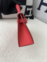 Kelly Mini II Second Generation in Imported Epsom Leather, S3 Rouge De Coeur with Silver Hardware