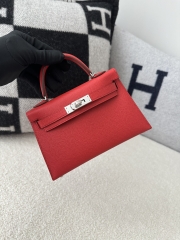 Kelly Mini II Second Generation in Imported Epsom Leather, S3 Rouge De Coeur with Silver Hardware