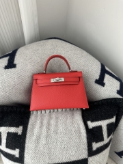 Kelly Mini II Second Generation in Imported Epsom Leather, S3 Rouge De Coeur with Silver Hardware