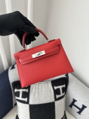 Kelly Mini II Second Generation in Imported Epsom Leather, S3 Rouge De Coeur with Silver Hardware