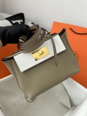 2424 Mini 21cm in Imported Evercolor and Swift Leather, 8Q Beige Marfa and M4 Gris Pale with Gold Hardware