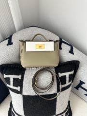 2424 Mini 21cm in Imported Evercolor and Swift Leather, 8Q Beige Marfa and M4 Gris Pale with Gold Hardware