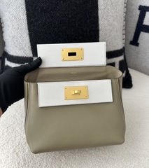 2424 Mini 21cm in Imported Evercolor and Swift Leather, 8Q Beige Marfa and M4 Gris Pale with Gold Hardware