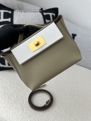 2424 Mini 21cm in Imported Evercolor and Swift Leather, 8Q Beige Marfa and M4 Gris Pale with Gold Hardware