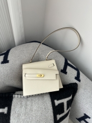 Kelly Desordre 20cm Epsom Textured Calfskin Leather CC10 Carie Milkshake White Gold Hardware