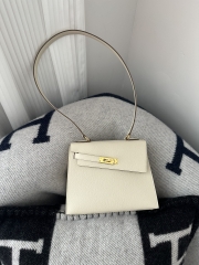 Kelly Desordre 20cm Epsom Textured Calfskin Leather CC10 Carie Milkshake White Gold Hardware