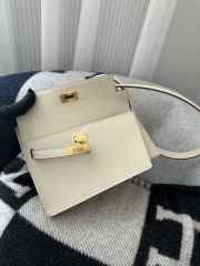 Kelly Desordre 20cm Epsom Textured Calfskin Leather CC10 Carie Milkshake White Gold Hardware