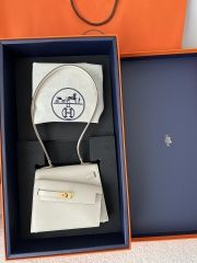 Kelly Desordre 20cm Epsom Textured Calfskin Leather CC10 Carie Milkshake White Gold Hardware