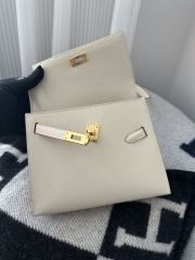 Kelly Desordre 20cm Epsom Textured Calfskin Leather CC10 Carie Milkshake White Gold Hardware