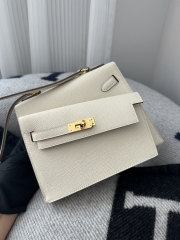 Kelly Desordre 20cm Epsom Textured Calfskin Leather CC10 Carie Milkshake White Gold Hardware