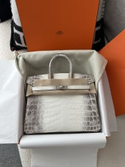 Birkin 25cm HCP Water-Dyed Matte Himalaya Crocodile Leather 01 Himalaya Silver Hardware