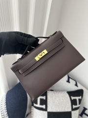 Kelly Pochette 22cm Swift Calfskin Leather CK47 Chocolate Brown Gold Hardware