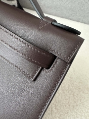 Kelly Pochette 22cm Swift Calfskin Leather CK47 Chocolate Brown Gold Hardware