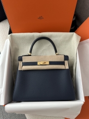 Kelly 28cm Togo Calfskin Leather CC73 Bleu Saphir Sapphire Blue Gold Hardware