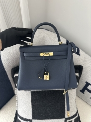 Kelly 28cm Togo Calfskin Leather CC73 Bleu Saphir Sapphire Blue Gold Hardware