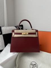 Kelly 28cm Box Calfskin Leather K1 Rouge Grenade Pomegranate Red Gold Hardware