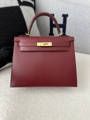 Kelly 28cm Box Calfskin Leather K1 Rouge Grenade Pomegranate Red Gold Hardware
