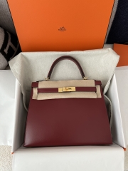 Kelly 28cm Box Calfskin Leather K1 Rouge Grenade Pomegranate Red Gold Hardware