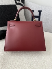 Kelly 28cm Box Calfskin Leather K1 Rouge Grenade Pomegranate Red Gold Hardware