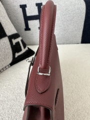 Kelly 25cm Epsom Textured Calfskin Leather CC55 Rouge H Hermès Red Silver Hardware