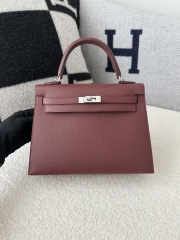 Kelly 25cm Epsom Textured Calfskin Leather CC55 Rouge H Hermès Red Silver Hardware