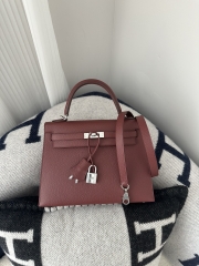 Kelly 25cm Epsom Textured Calfskin Leather CC55 Rouge H Hermès Red Silver Hardware