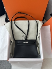 Kelly Danse 22cm Swift Calfskin Leather Black CC89 Noir Silver Hardware