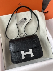 Constance 18cm HCP Matte Alligator crocodile CK89 Noir silver hardware