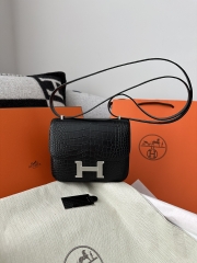 Constance 18cm HCP Matte Alligator crocodile CK89 Noir silver hardware