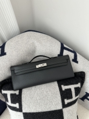 Kelly cut 31cm epsom CK89 Noir  Silver hardware