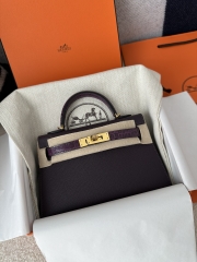 Kelly mini II touch  Shiny Alligator crocodile CC59  Raisin  9G Amethyste  Gold hardware