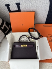 Kelly mini II touch  Shiny Alligator crocodile CC59  Raisin  9G Amethyste  Gold hardware